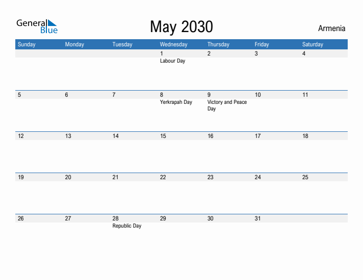 Fillable May 2030 Calendar