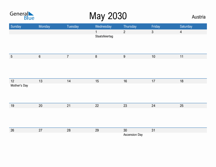 Fillable May 2030 Calendar