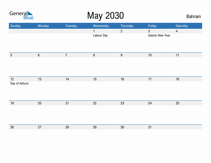 Fillable May 2030 Calendar