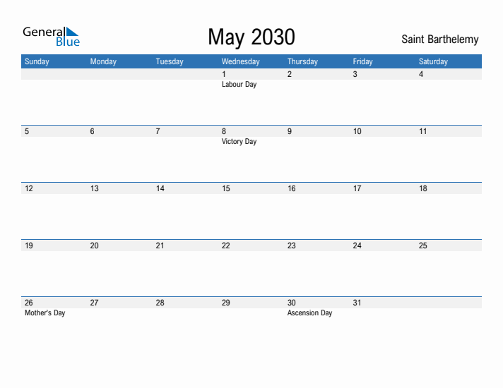 Fillable May 2030 Calendar