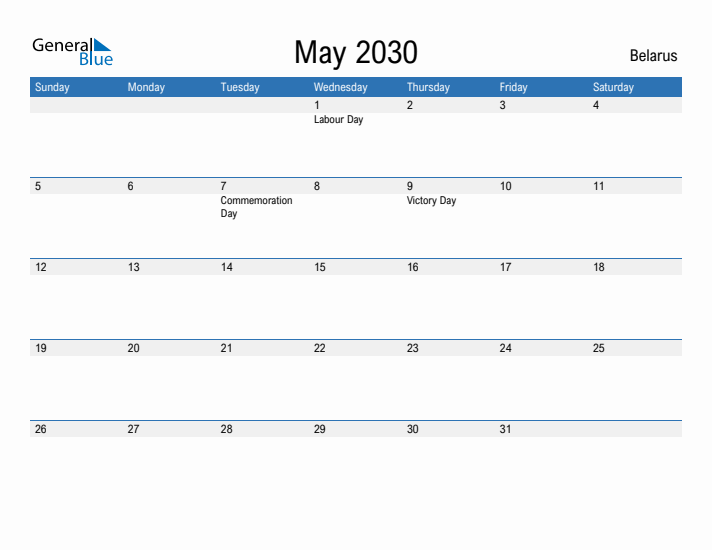 Fillable May 2030 Calendar