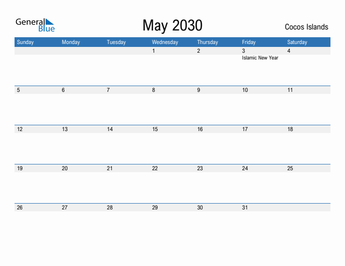 Fillable May 2030 Calendar