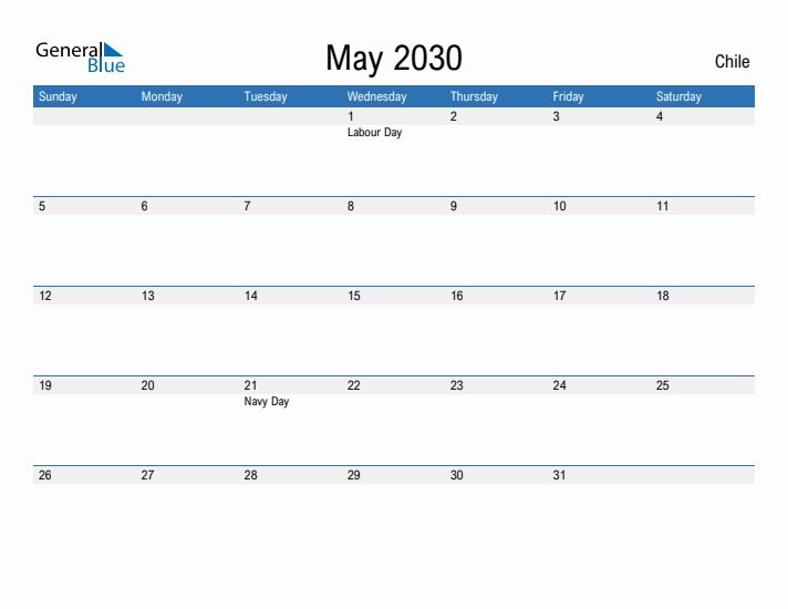 Fillable May 2030 Calendar