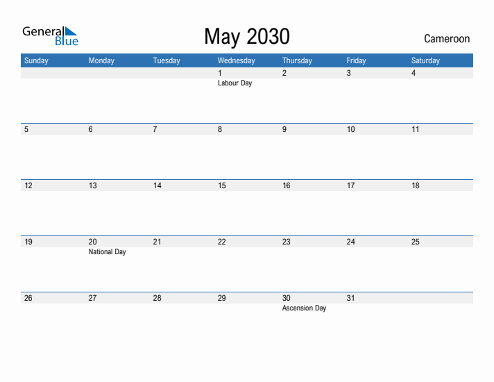 Fillable May 2030 Calendar