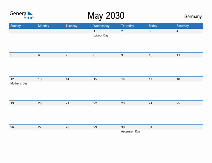 Fillable May 2030 Calendar