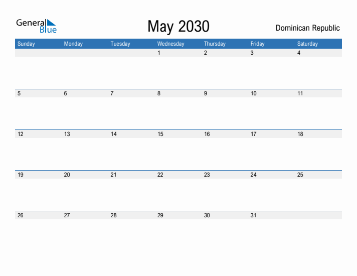 Fillable May 2030 Calendar