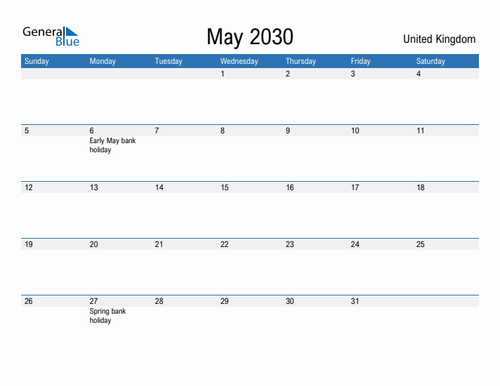 Fillable May 2030 Calendar