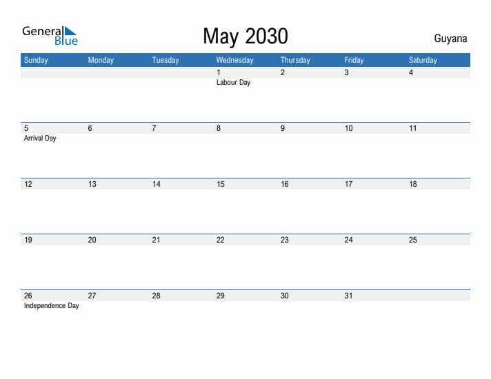 Fillable May 2030 Calendar