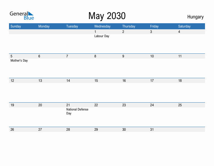 Fillable May 2030 Calendar