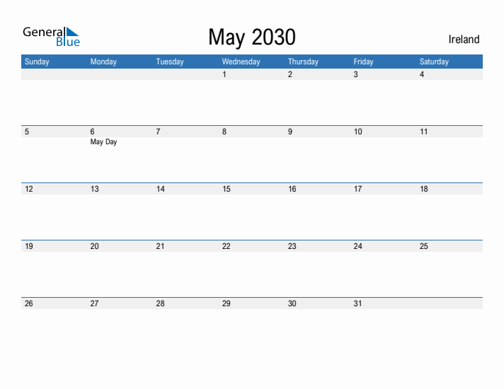 Fillable May 2030 Calendar