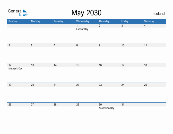 Fillable May 2030 Calendar