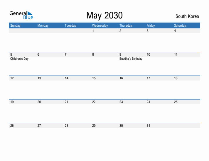 Fillable May 2030 Calendar