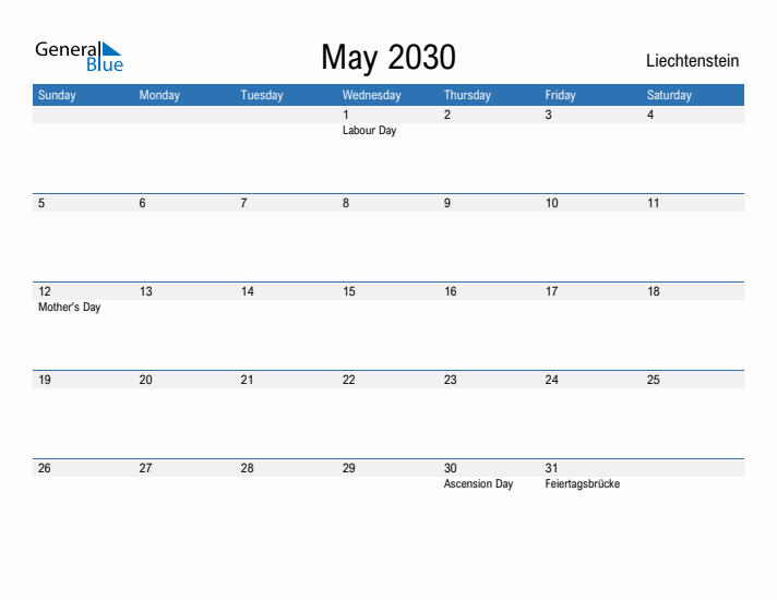 Fillable May 2030 Calendar