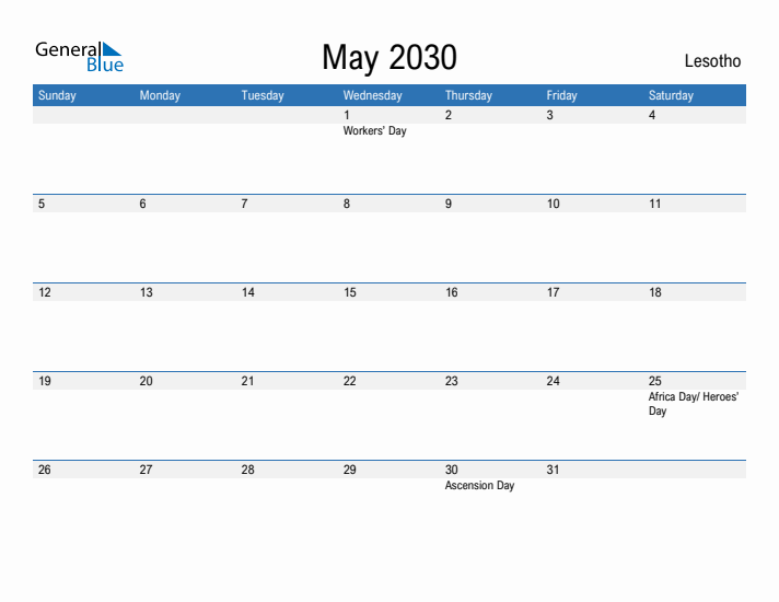 Fillable May 2030 Calendar