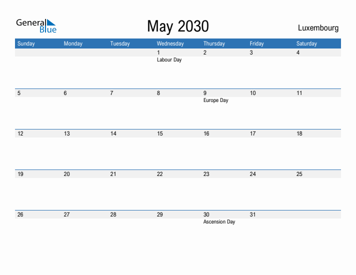 Fillable May 2030 Calendar