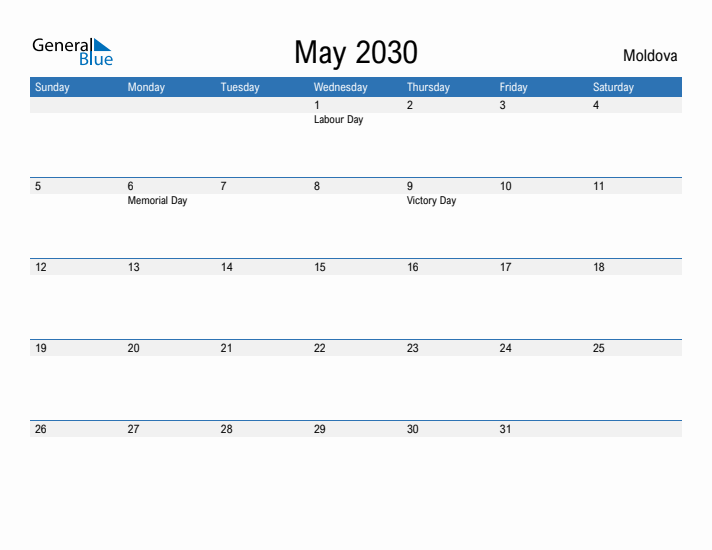 Fillable May 2030 Calendar