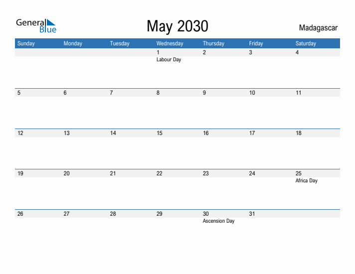 Fillable May 2030 Calendar