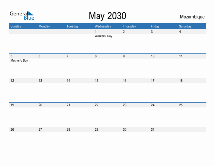 Fillable May 2030 Calendar