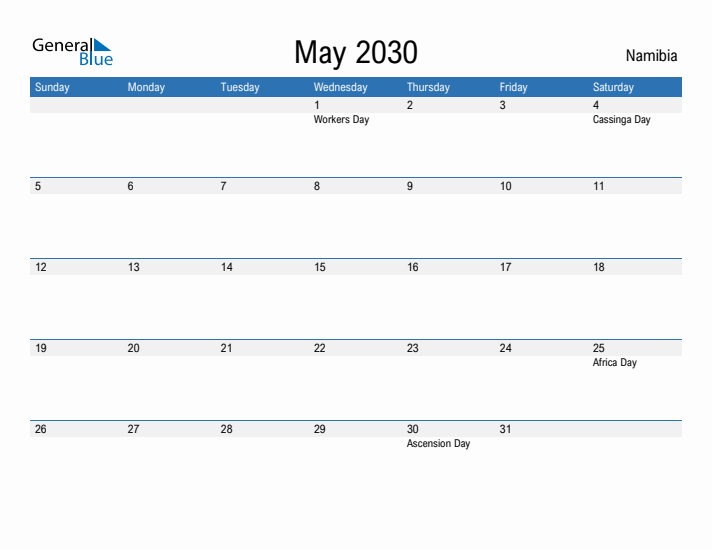 Fillable May 2030 Calendar