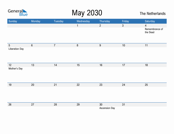 Fillable May 2030 Calendar