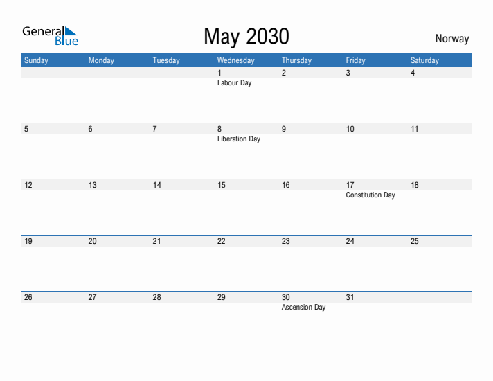 Fillable May 2030 Calendar