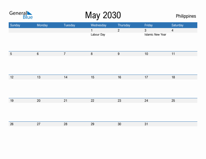 Fillable May 2030 Calendar