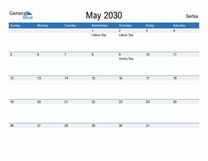 Fillable May 2030 Calendar