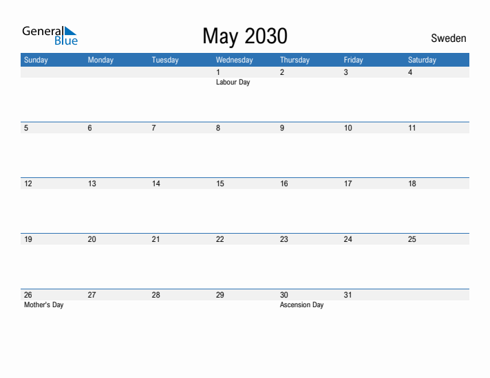 Fillable May 2030 Calendar