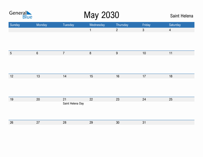 Fillable May 2030 Calendar