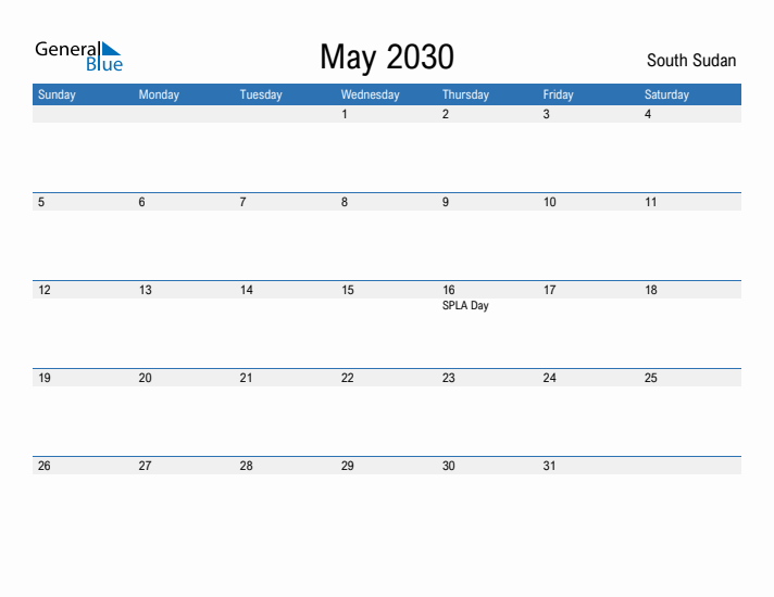 Fillable May 2030 Calendar