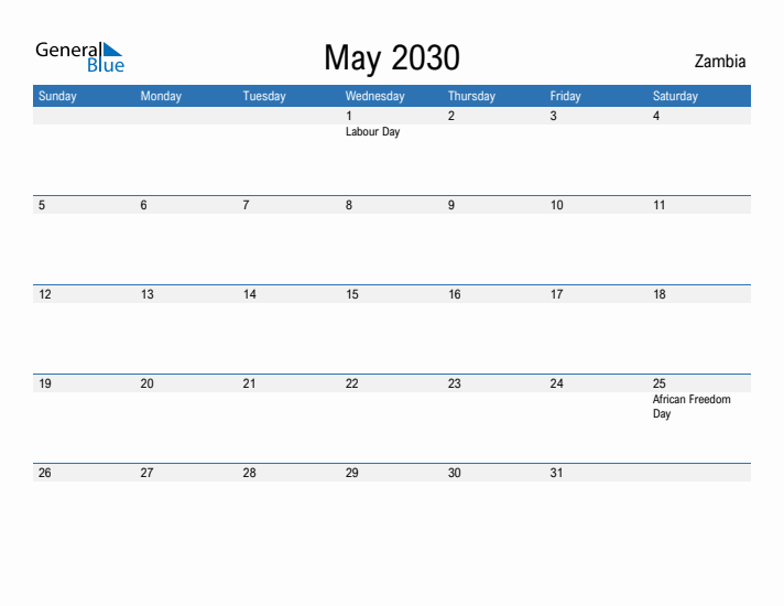 Fillable May 2030 Calendar