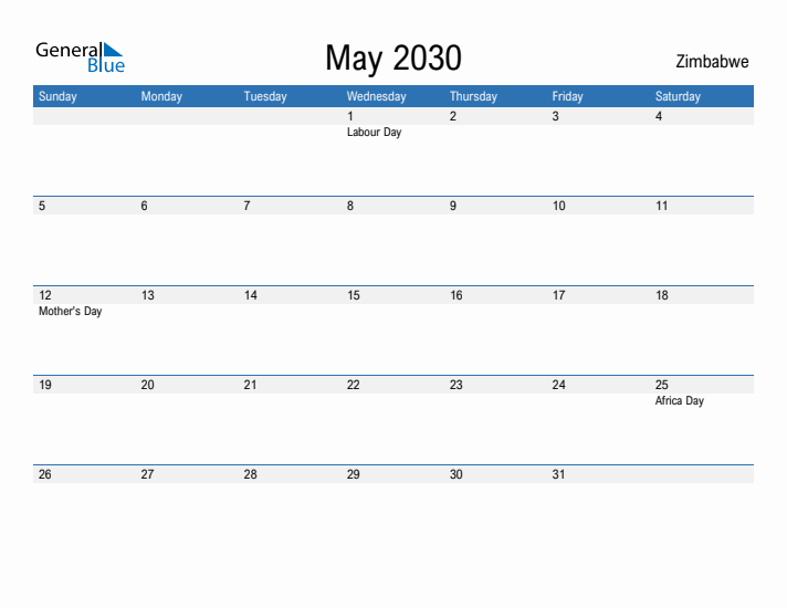 Fillable May 2030 Calendar