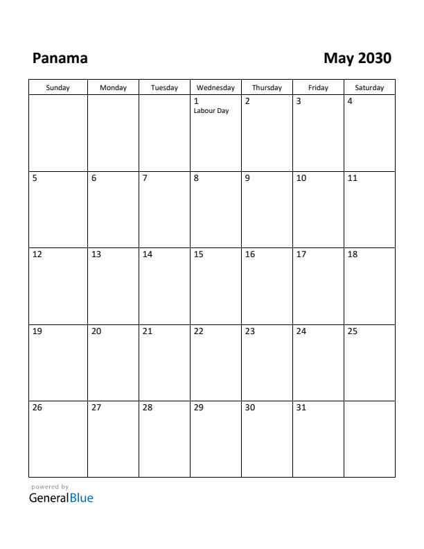 May 2030 Calendar with Panama Holidays