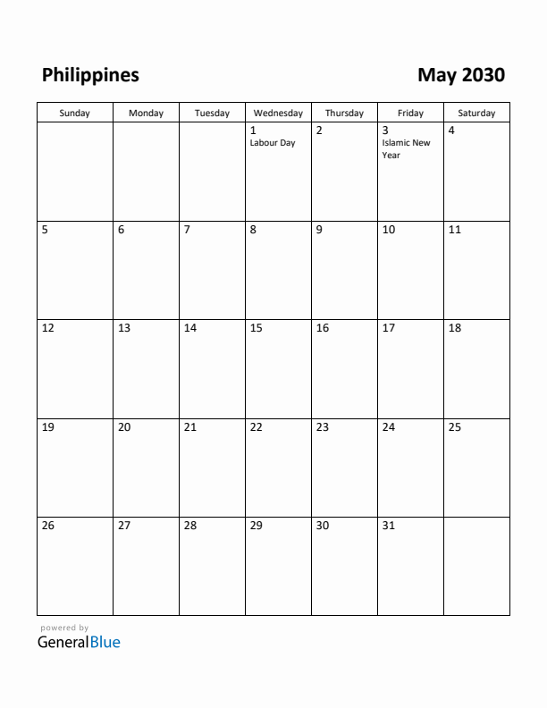 May 2030 Calendar with Philippines Holidays