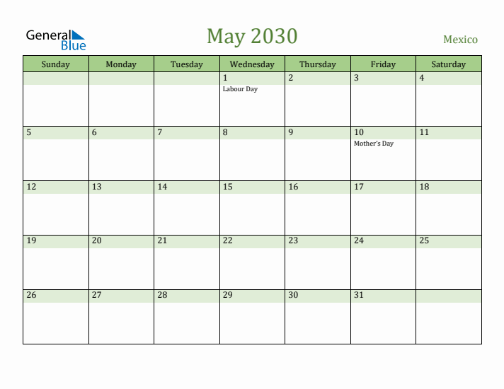 May 2030 Calendar with Mexico Holidays