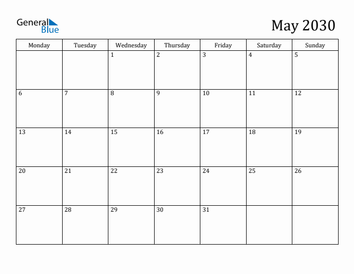 May 2030 Calendar