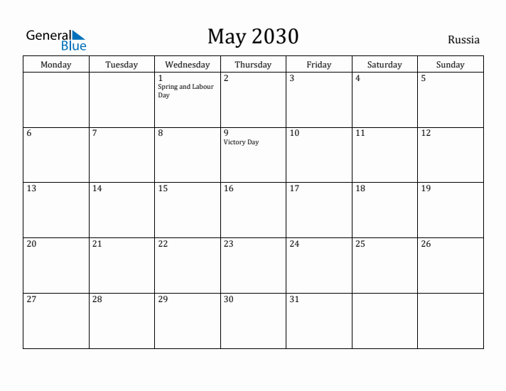 May 2030 Calendar Russia