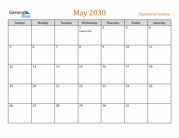 May 2030 Holiday Calendar with Sunday Start