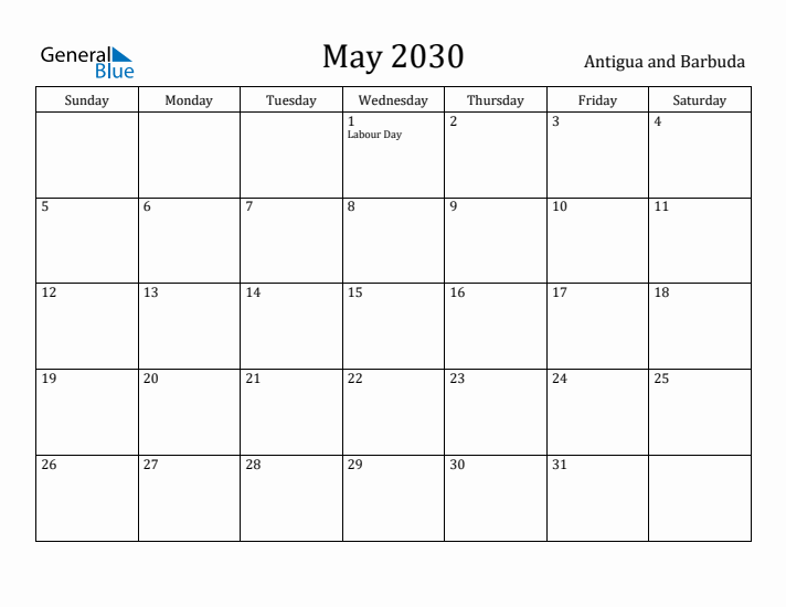 May 2030 Calendar Antigua and Barbuda