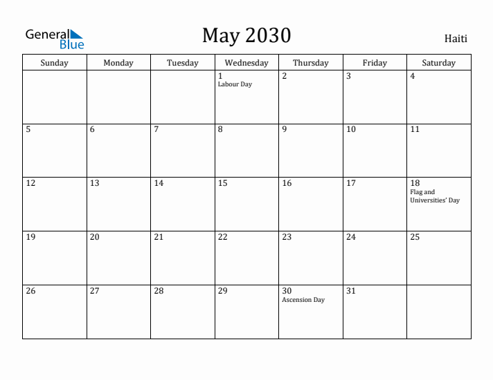 May 2030 Calendar Haiti