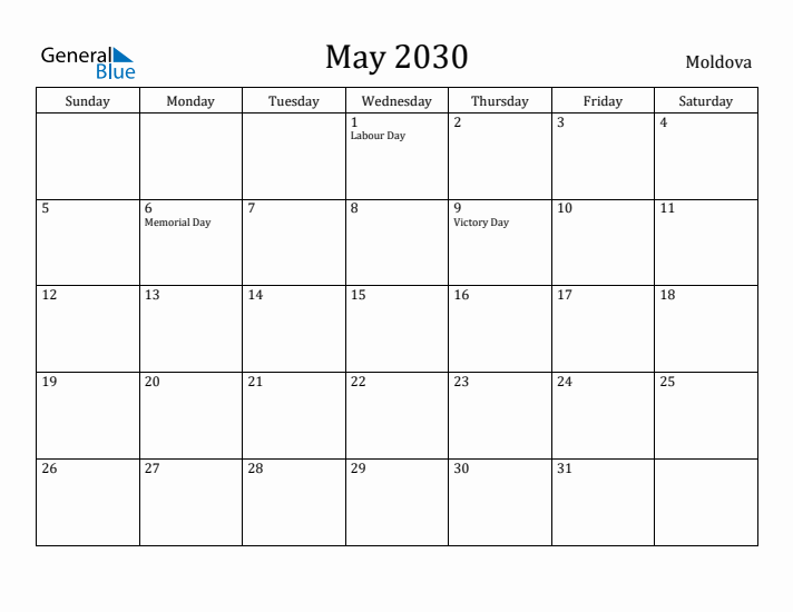 May 2030 Calendar Moldova