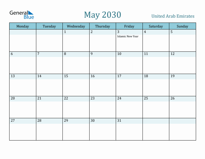 May 2030 Calendar with Holidays