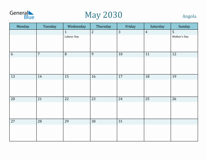 May 2030 Calendar with Holidays