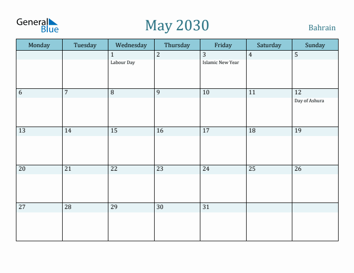 May 2030 Calendar with Holidays