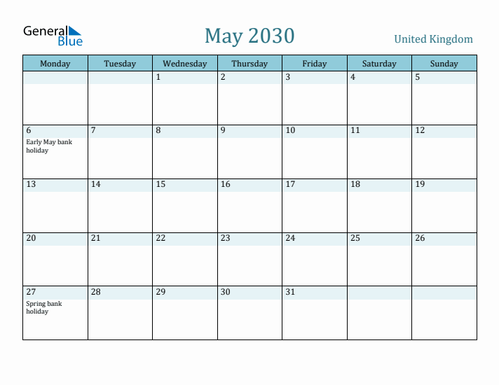 May 2030 Calendar with Holidays