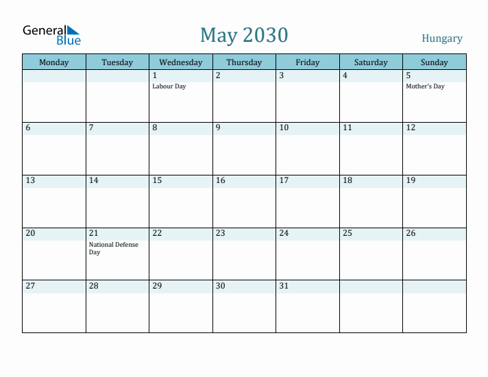 May 2030 Calendar with Holidays