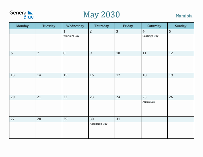 May 2030 Calendar with Holidays