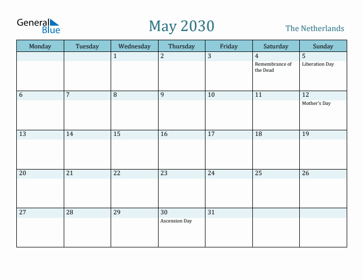 May 2030 Calendar with Holidays