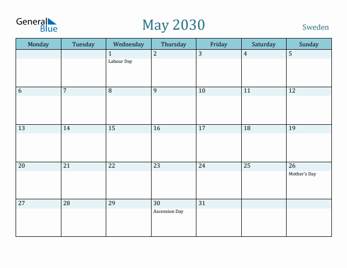 May 2030 Calendar with Holidays