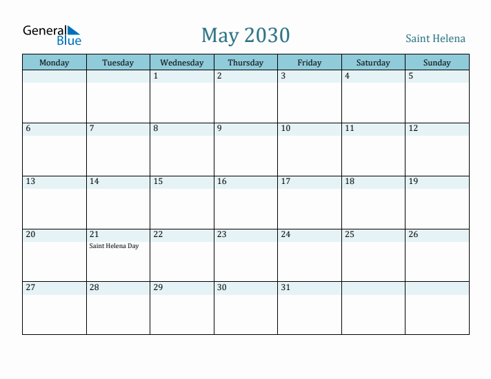 May 2030 Calendar with Holidays